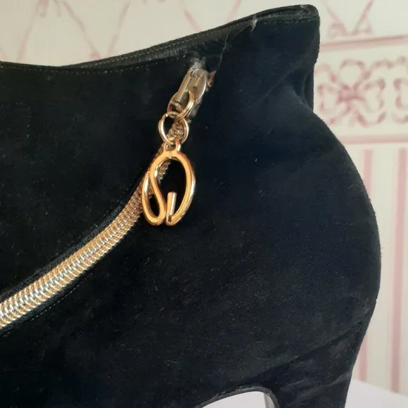 St. John Black Ankle Boots with Gold Accent - Picture 3 of 15